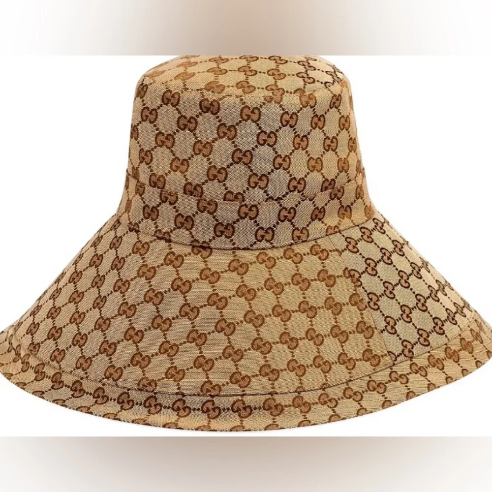 Gucci Beige GG Monogram Bucket Hat Wide Large Brim Tan Canvas Jacquard Logo - Picture 11 of 16